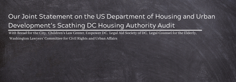 Statement on the US Department of Housing and Urban Development’s Scathing DC Housing Authority Audit